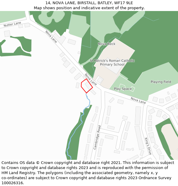 14, NOVA LANE, BIRSTALL, BATLEY, WF17 9LE: Location map and indicative extent of plot