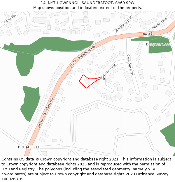 14, NYTH GWENNOL, SAUNDERSFOOT, SA69 9PW: Location map and indicative extent of plot