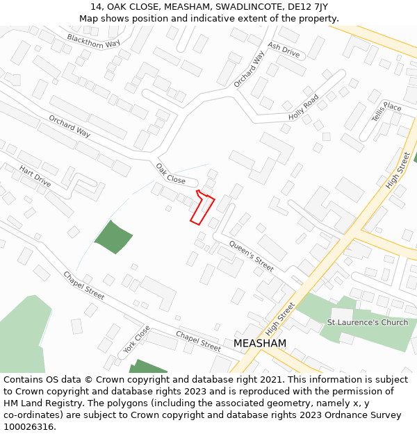 14, OAK CLOSE, MEASHAM, SWADLINCOTE, DE12 7JY: Location map and indicative extent of plot