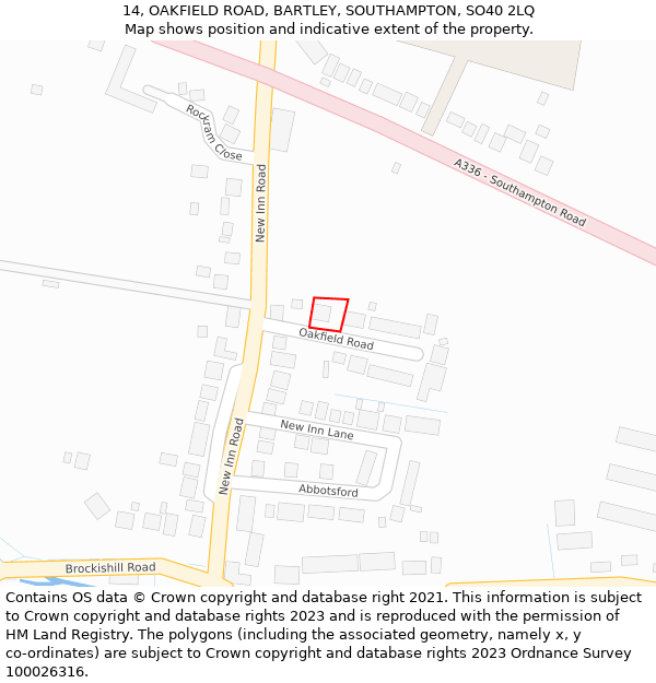 14, OAKFIELD ROAD, BARTLEY, SOUTHAMPTON, SO40 2LQ: Location map and indicative extent of plot