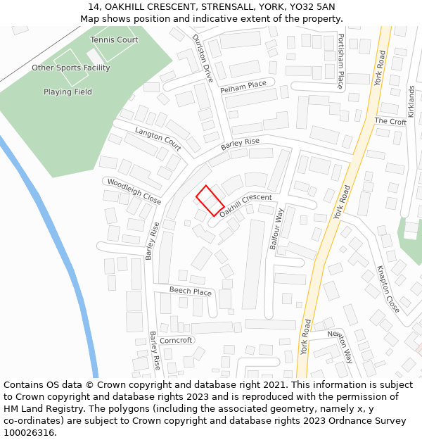 14, OAKHILL CRESCENT, STRENSALL, YORK, YO32 5AN: Location map and indicative extent of plot