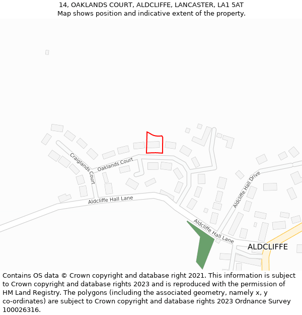 14, OAKLANDS COURT, ALDCLIFFE, LANCASTER, LA1 5AT: Location map and indicative extent of plot