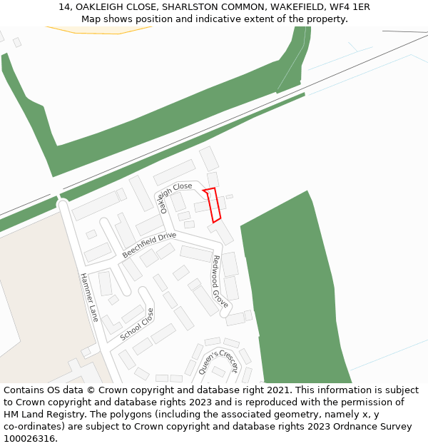 14, OAKLEIGH CLOSE, SHARLSTON COMMON, WAKEFIELD, WF4 1ER: Location map and indicative extent of plot