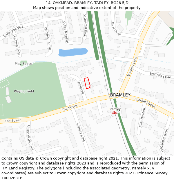 14, OAKMEAD, BRAMLEY, TADLEY, RG26 5JD: Location map and indicative extent of plot