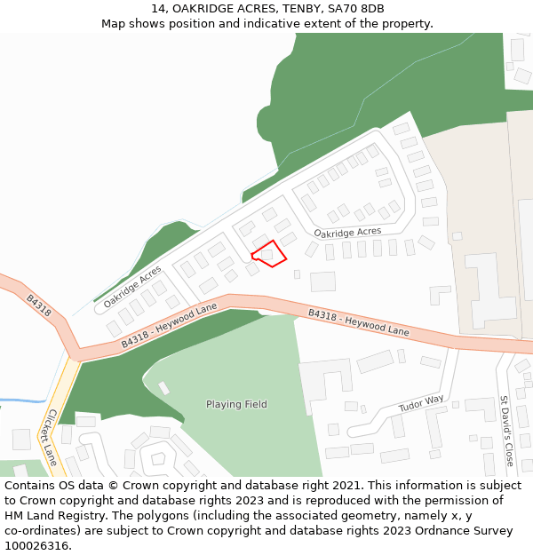 14, OAKRIDGE ACRES, TENBY, SA70 8DB: Location map and indicative extent of plot