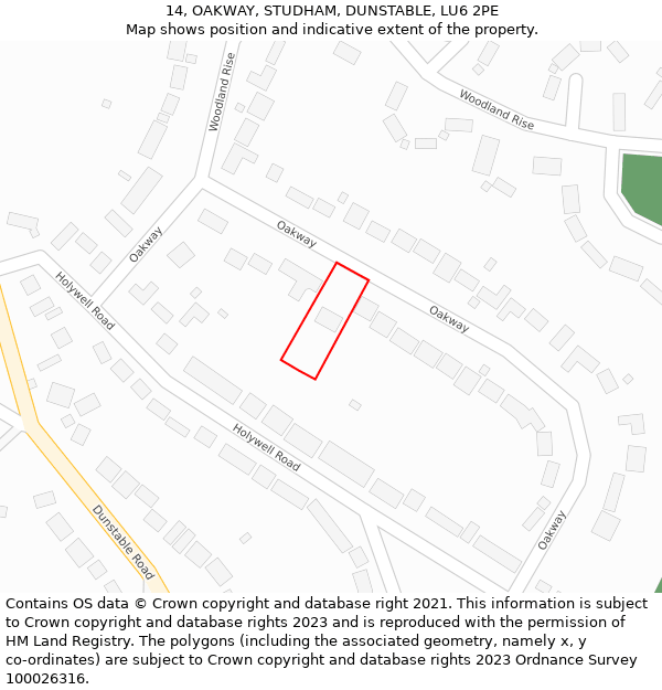 14, OAKWAY, STUDHAM, DUNSTABLE, LU6 2PE: Location map and indicative extent of plot