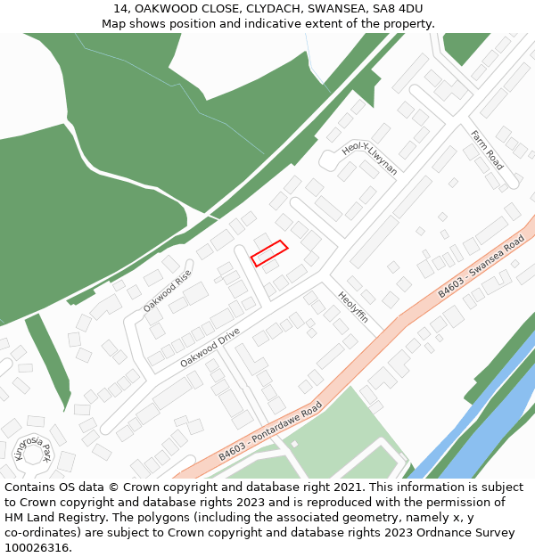 14, OAKWOOD CLOSE, CLYDACH, SWANSEA, SA8 4DU: Location map and indicative extent of plot