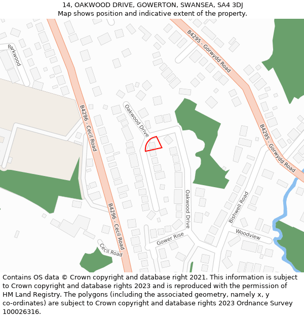 14, OAKWOOD DRIVE, GOWERTON, SWANSEA, SA4 3DJ: Location map and indicative extent of plot