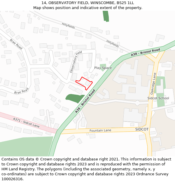 14, OBSERVATORY FIELD, WINSCOMBE, BS25 1LL: Location map and indicative extent of plot