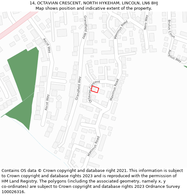 14, OCTAVIAN CRESCENT, NORTH HYKEHAM, LINCOLN, LN6 8HJ: Location map and indicative extent of plot