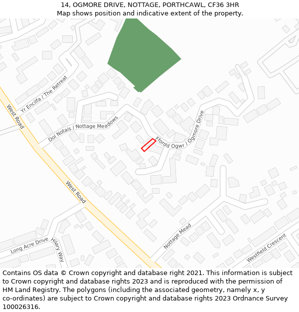 14, OGMORE DRIVE, NOTTAGE, PORTHCAWL, CF36 3HR: Location map and indicative extent of plot