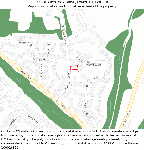 14, OLD BYSTOCK DRIVE, EXMOUTH, EX8 5RB: Location map and indicative extent of plot