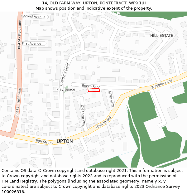 14, OLD FARM WAY, UPTON, PONTEFRACT, WF9 1JH: Location map and indicative extent of plot