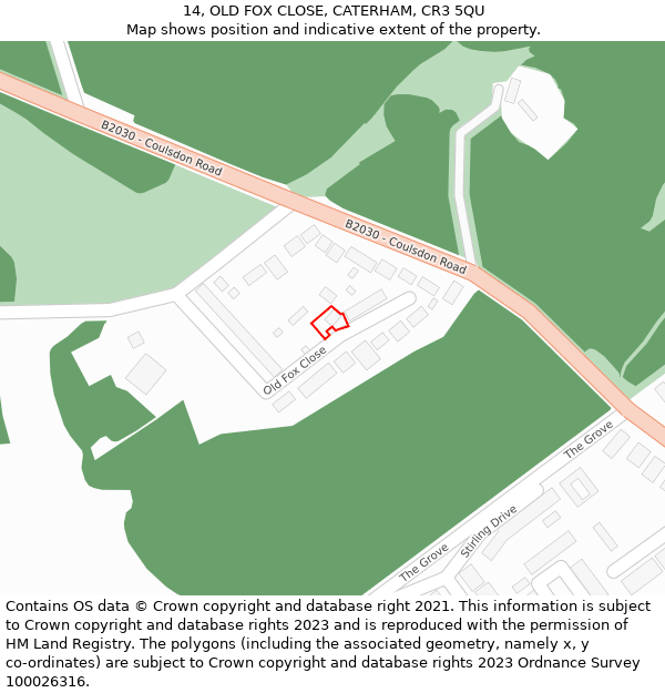 14, OLD FOX CLOSE, CATERHAM, CR3 5QU: Location map and indicative extent of plot