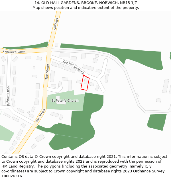 14, OLD HALL GARDENS, BROOKE, NORWICH, NR15 1JZ: Location map and indicative extent of plot