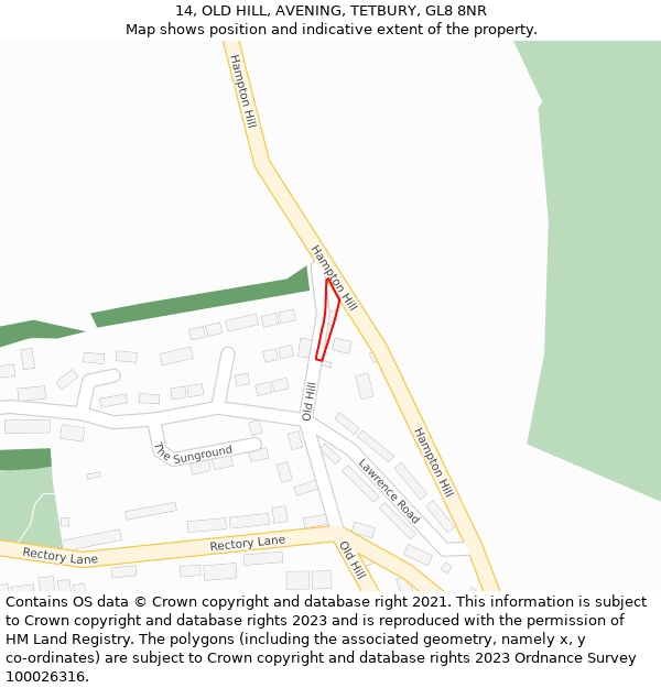 14, OLD HILL, AVENING, TETBURY, GL8 8NR: Location map and indicative extent of plot