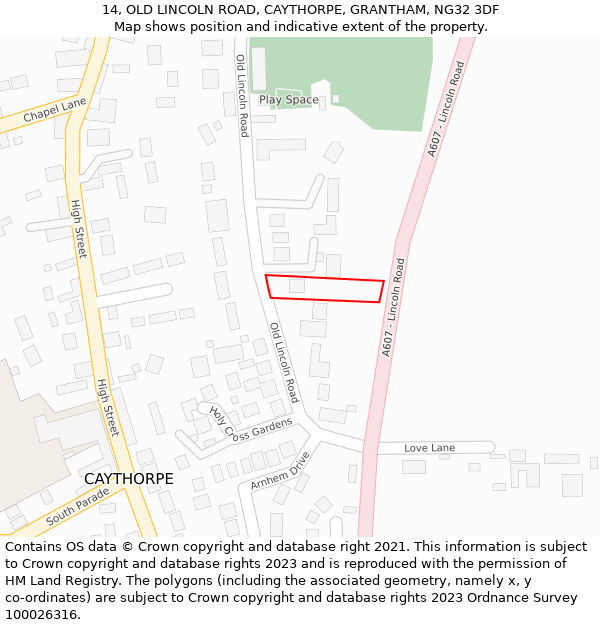 14, OLD LINCOLN ROAD, CAYTHORPE, GRANTHAM, NG32 3DF: Location map and indicative extent of plot