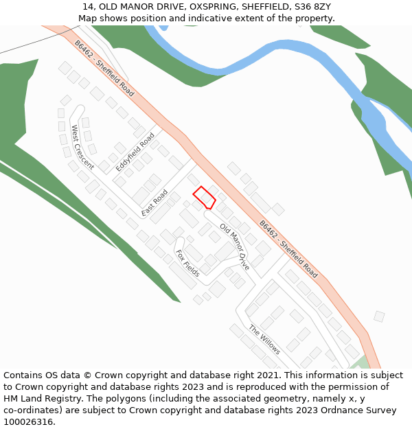 14, OLD MANOR DRIVE, OXSPRING, SHEFFIELD, S36 8ZY: Location map and indicative extent of plot