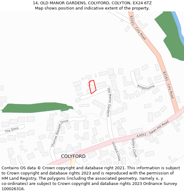 14, OLD MANOR GARDENS, COLYFORD, COLYTON, EX24 6TZ: Location map and indicative extent of plot