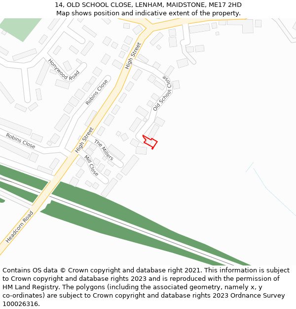 14, OLD SCHOOL CLOSE, LENHAM, MAIDSTONE, ME17 2HD: Location map and indicative extent of plot