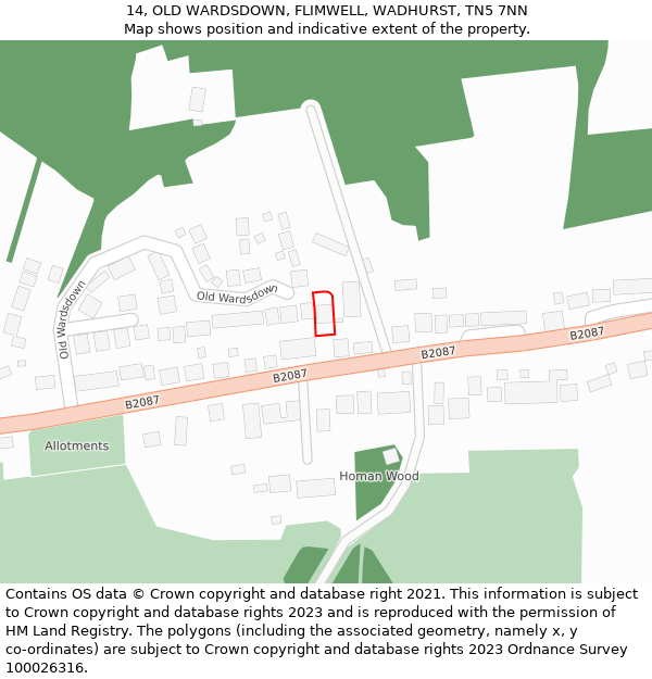 14, OLD WARDSDOWN, FLIMWELL, WADHURST, TN5 7NN: Location map and indicative extent of plot