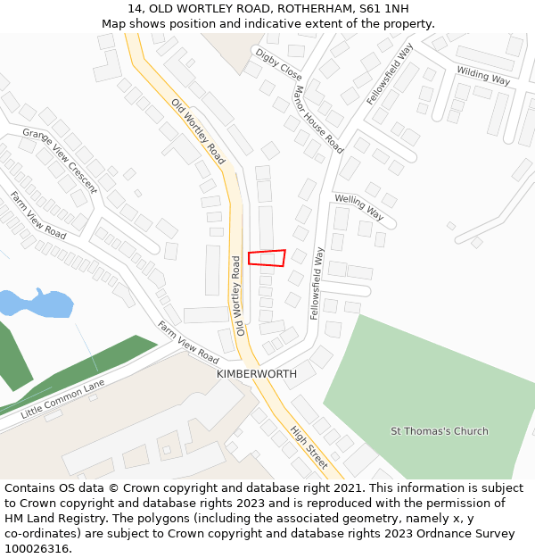 14, OLD WORTLEY ROAD, ROTHERHAM, S61 1NH: Location map and indicative extent of plot