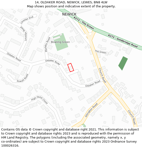 14, OLDAKER ROAD, NEWICK, LEWES, BN8 4LW: Location map and indicative extent of plot