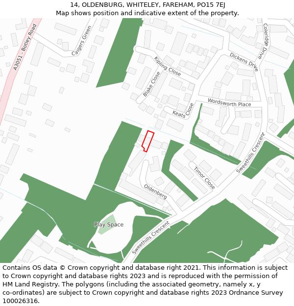 14, OLDENBURG, WHITELEY, FAREHAM, PO15 7EJ: Location map and indicative extent of plot