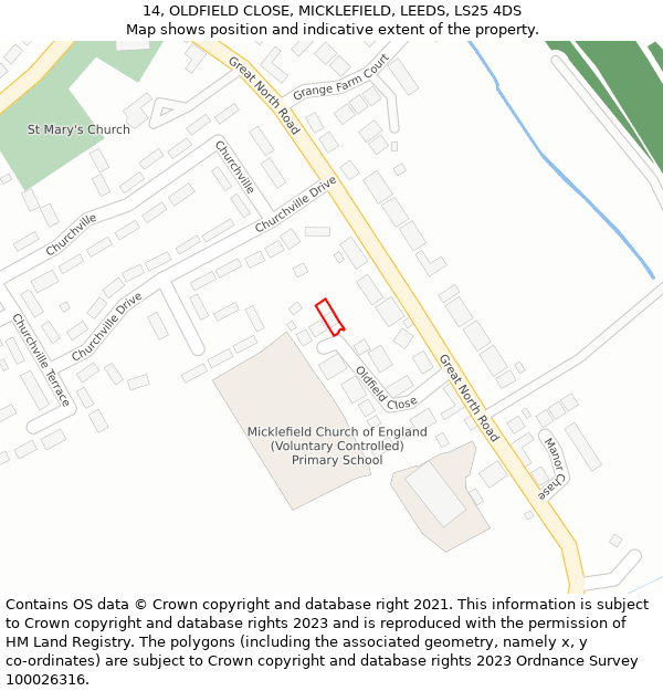 14, OLDFIELD CLOSE, MICKLEFIELD, LEEDS, LS25 4DS: Location map and indicative extent of plot