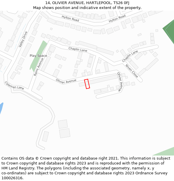 14, OLIVIER AVENUE, HARTLEPOOL, TS26 0FJ: Location map and indicative extent of plot