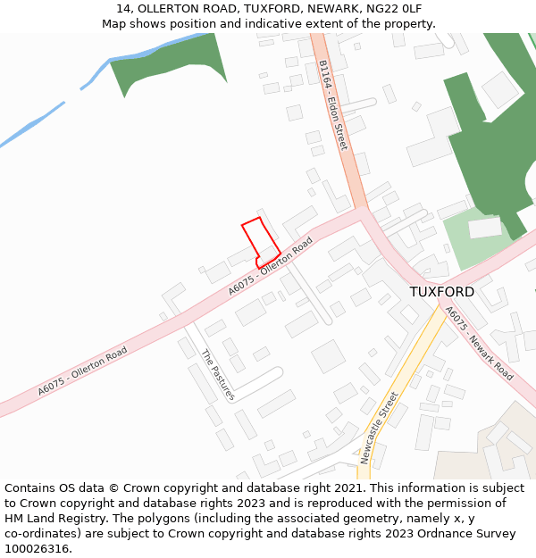 14, OLLERTON ROAD, TUXFORD, NEWARK, NG22 0LF: Location map and indicative extent of plot