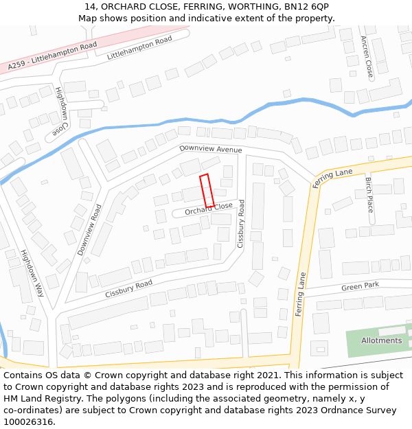 14, ORCHARD CLOSE, FERRING, WORTHING, BN12 6QP: Location map and indicative extent of plot