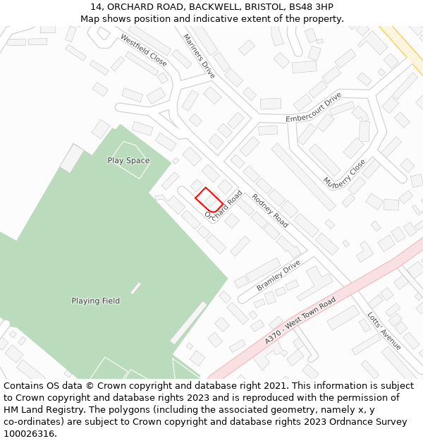 14, ORCHARD ROAD, BACKWELL, BRISTOL, BS48 3HP: Location map and indicative extent of plot