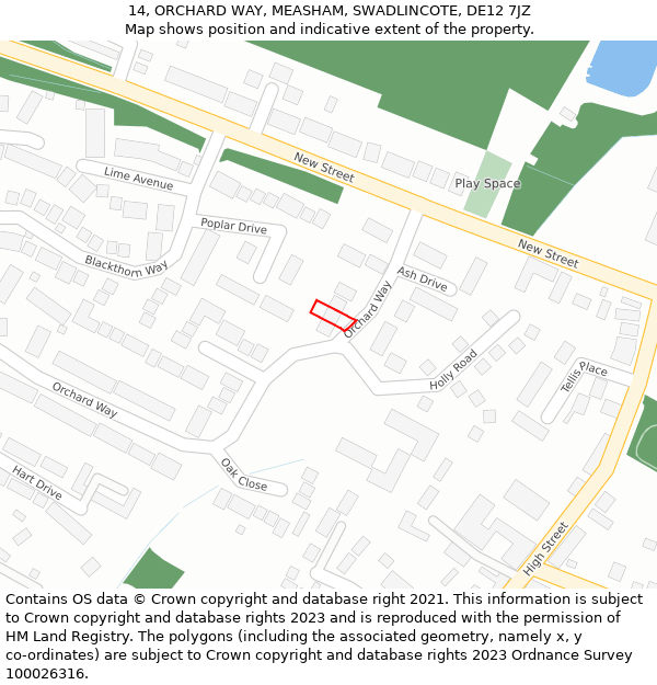 14, ORCHARD WAY, MEASHAM, SWADLINCOTE, DE12 7JZ: Location map and indicative extent of plot