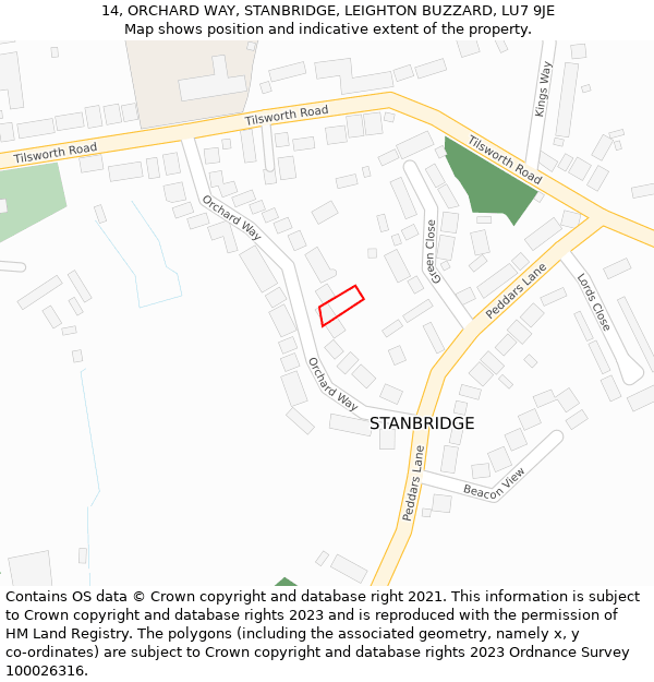 14, ORCHARD WAY, STANBRIDGE, LEIGHTON BUZZARD, LU7 9JE: Location map and indicative extent of plot