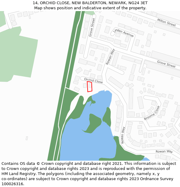 14, ORCHID CLOSE, NEW BALDERTON, NEWARK, NG24 3ET: Location map and indicative extent of plot
