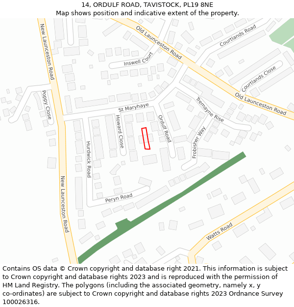 14, ORDULF ROAD, TAVISTOCK, PL19 8NE: Location map and indicative extent of plot