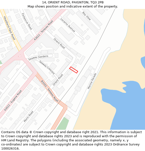 14, ORIENT ROAD, PAIGNTON, TQ3 2PB: Location map and indicative extent of plot