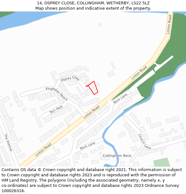 14, OSPREY CLOSE, COLLINGHAM, WETHERBY, LS22 5LZ: Location map and indicative extent of plot