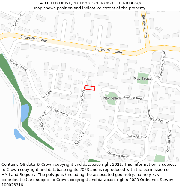 14, OTTER DRIVE, MULBARTON, NORWICH, NR14 8QG: Location map and indicative extent of plot