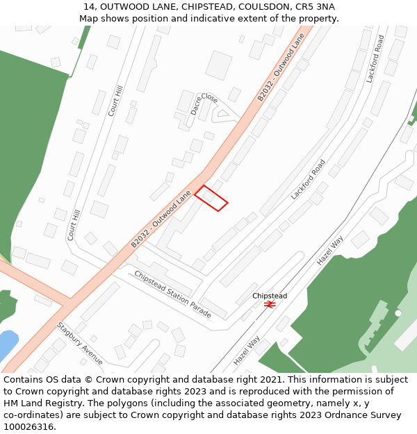 14, OUTWOOD LANE, CHIPSTEAD, COULSDON, CR5 3NA: Location map and indicative extent of plot