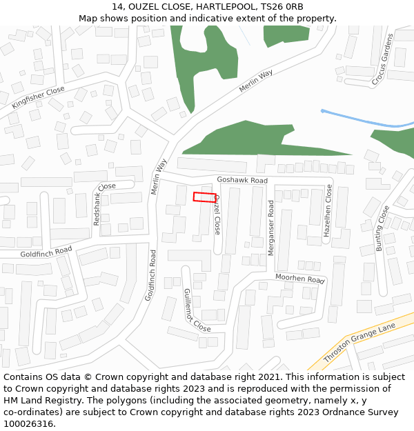 14, OUZEL CLOSE, HARTLEPOOL, TS26 0RB: Location map and indicative extent of plot