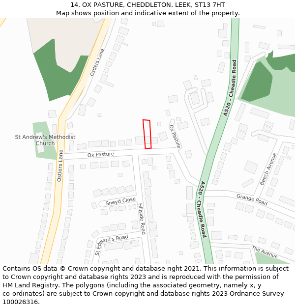 14, OX PASTURE, CHEDDLETON, LEEK, ST13 7HT: Location map and indicative extent of plot