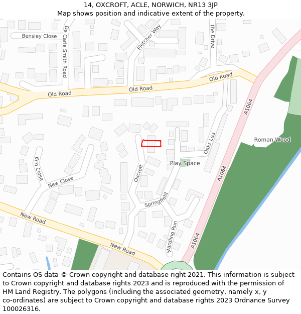 14, OXCROFT, ACLE, NORWICH, NR13 3JP: Location map and indicative extent of plot