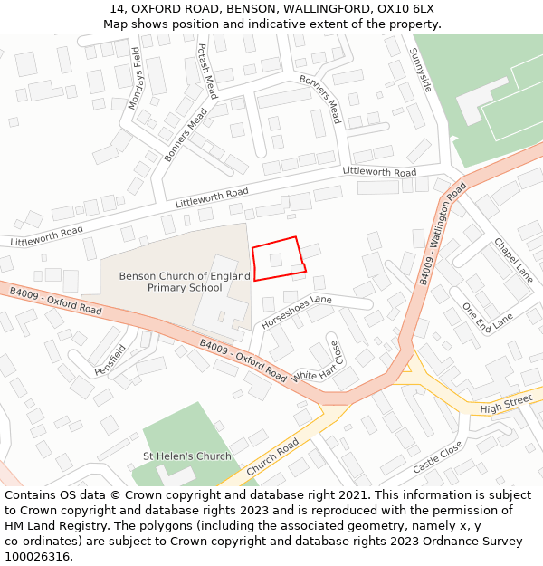 14, OXFORD ROAD, BENSON, WALLINGFORD, OX10 6LX: Location map and indicative extent of plot