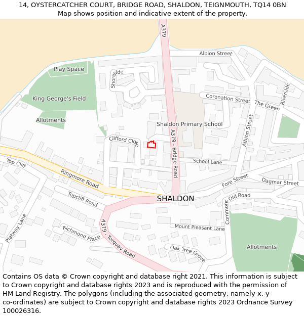 14, OYSTERCATCHER COURT, BRIDGE ROAD, SHALDON, TEIGNMOUTH, TQ14 0BN: Location map and indicative extent of plot