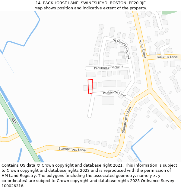 14, PACKHORSE LANE, SWINESHEAD, BOSTON, PE20 3JE: Location map and indicative extent of plot