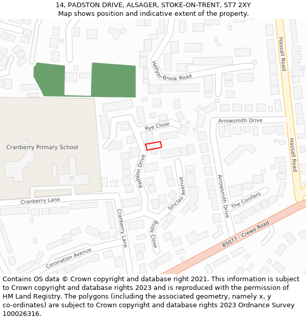 14, PADSTON DRIVE, ALSAGER, STOKE-ON-TRENT, ST7 2XY: Location map and indicative extent of plot