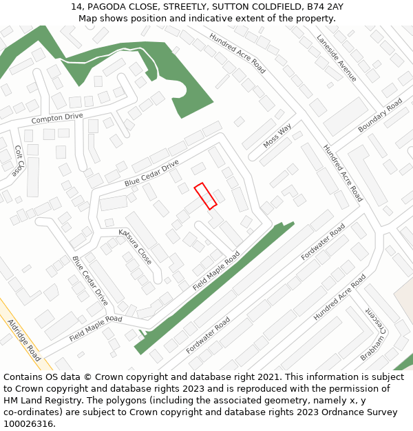 14, PAGODA CLOSE, STREETLY, SUTTON COLDFIELD, B74 2AY: Location map and indicative extent of plot