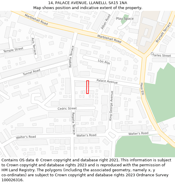 14, PALACE AVENUE, LLANELLI, SA15 1NA: Location map and indicative extent of plot